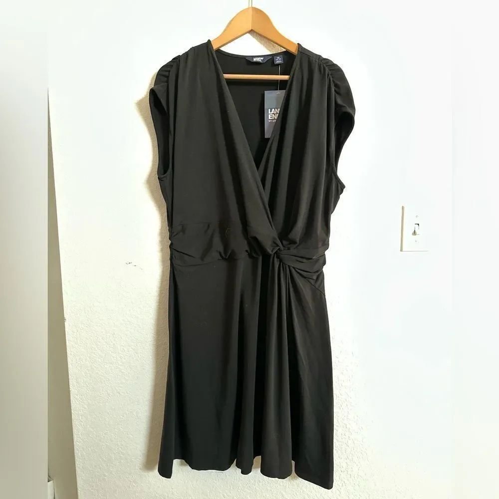 LAND'S END Dress Cotton Jersey Twist Front Sleeveless Black Size 1X NWT